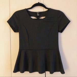 Forever 21 Black Heart Open Back Peplum Top Size S